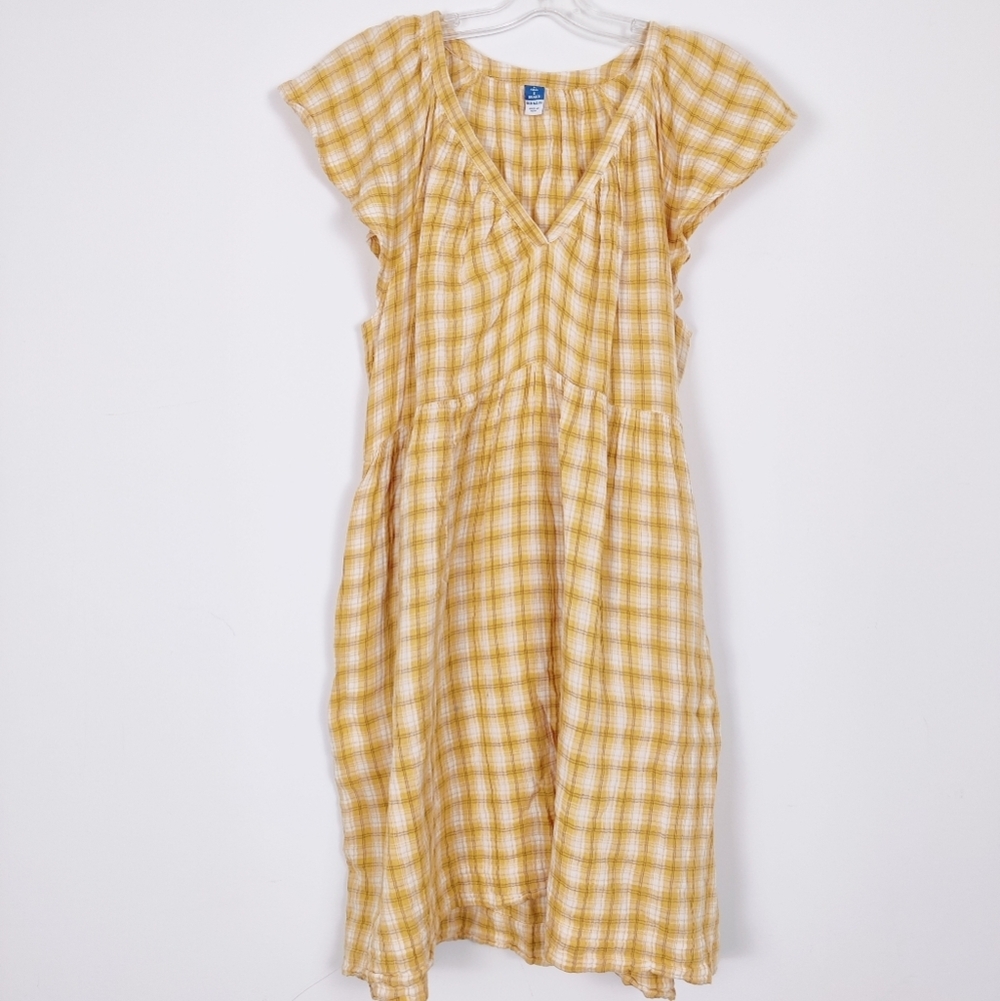 Old Navy Women's Yellow Plaid Cotton Dress - Size Large Tall Picnic Al Fresco